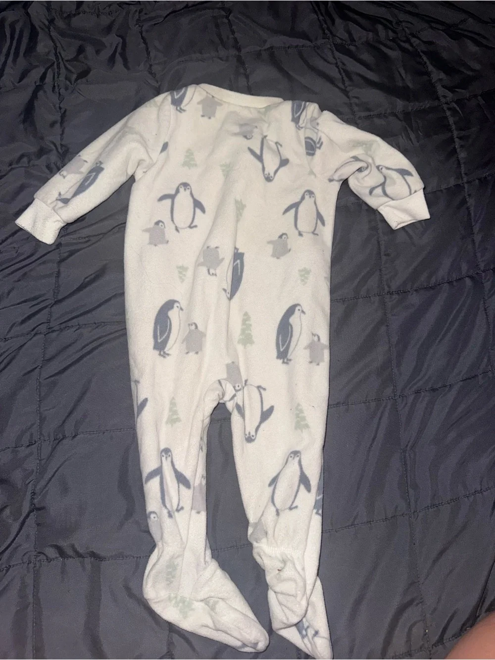 Carter's White Footed One-Piece with Blue Penguin Print